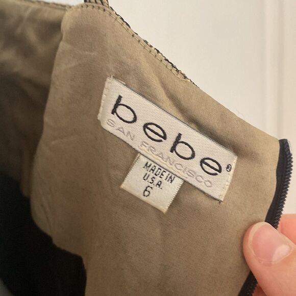 Vintage Bebe Late 90s/ Early 00's Lace Black and Gold Mini Dress Size 6 - Picture 9 of 15